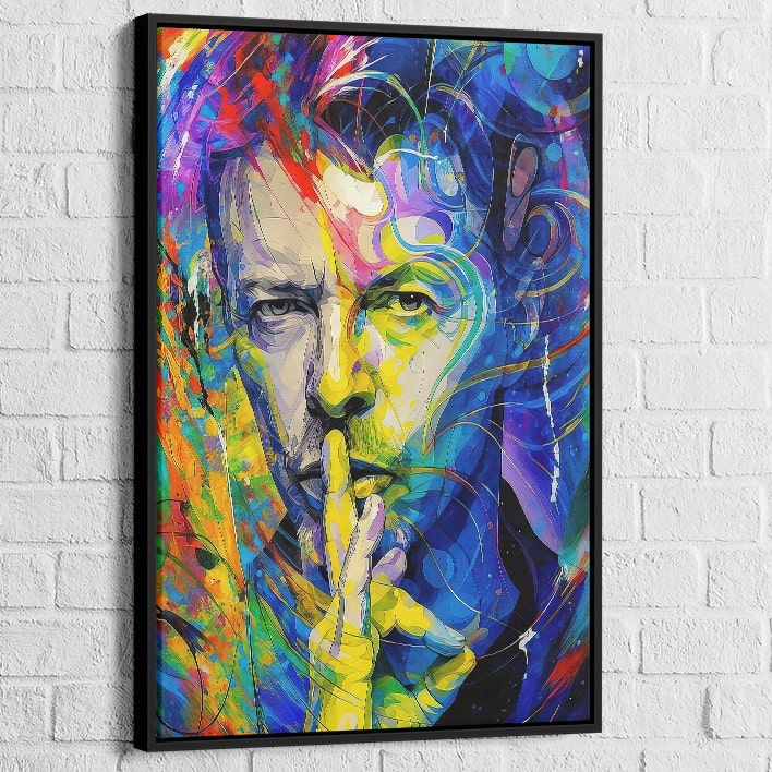 Tableau David Bowie pop art avec cadre noir, contraste design