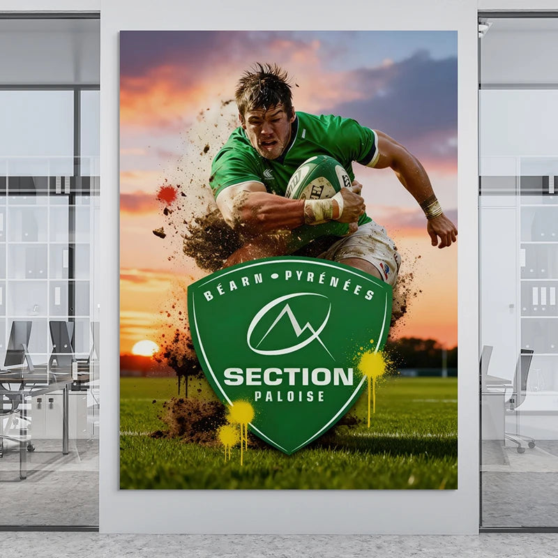 Tableau rugby PAU Section Paloise joueur en action décoration murale