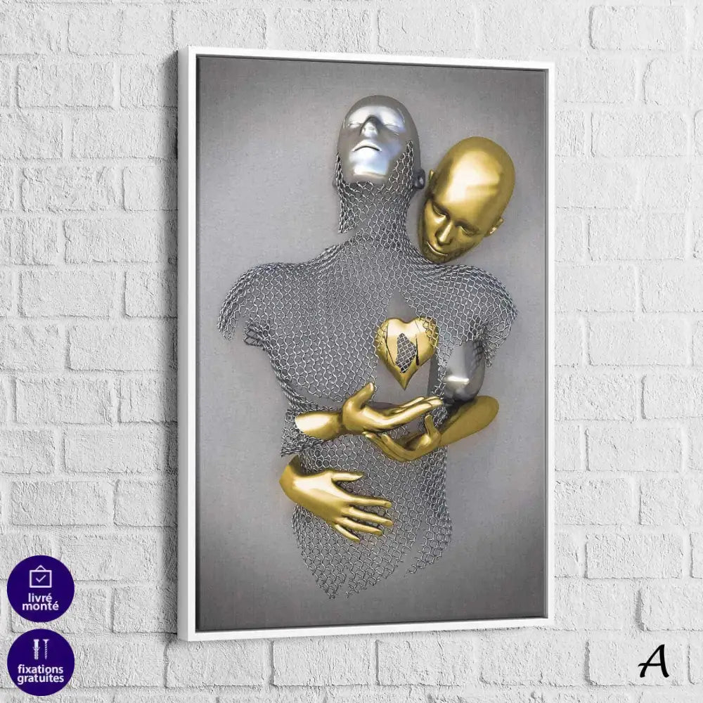 Tableau 3D Un Amour Gris et Or - Montableaudeco