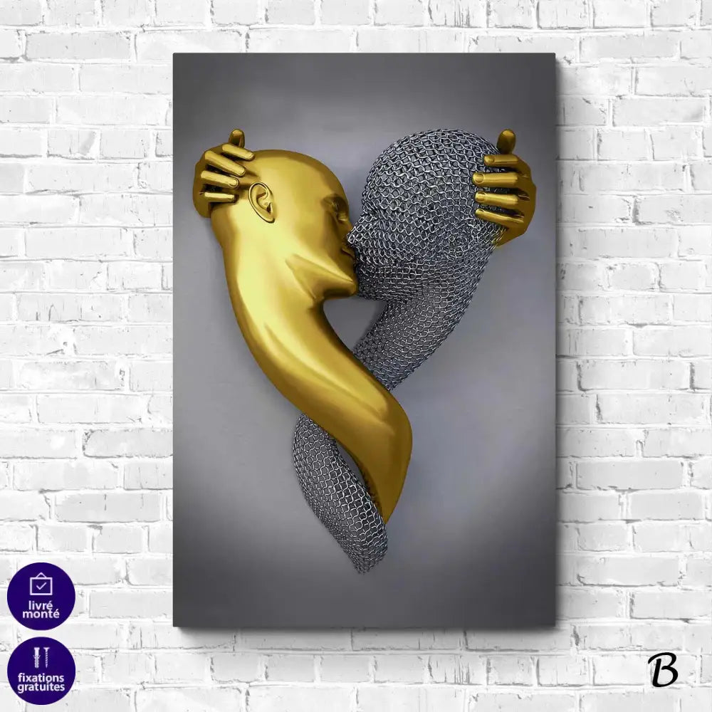 Tableau 3D Un Amour Gris et Or - Montableaudeco