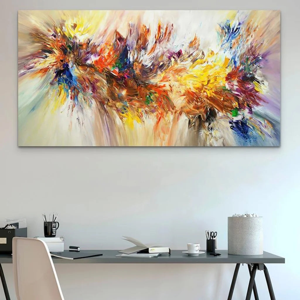 Grand format XXL tableau abstrait dynamique effet peinture en mouvement