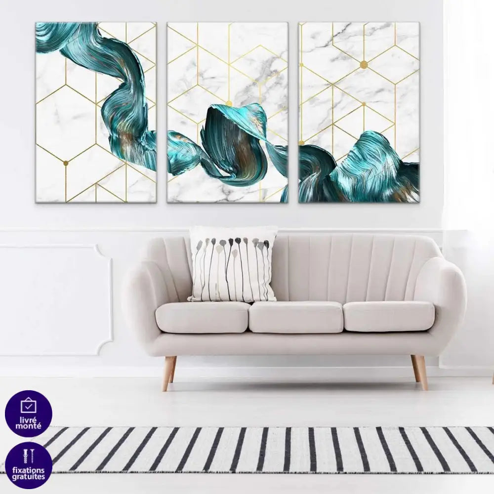 Tableau Abstrait Géométrique 3 Parties - Montableaudeco