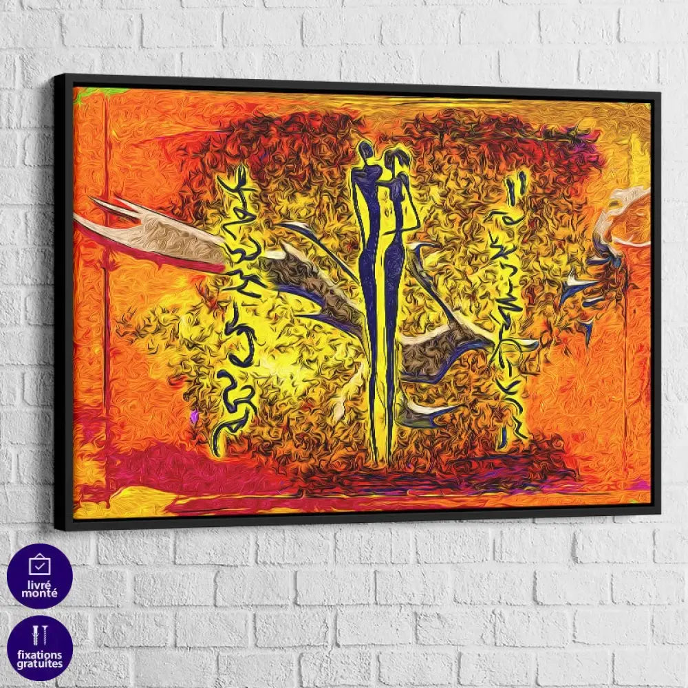 Tableau Afrique cadre noir – couple amoureux style moderne