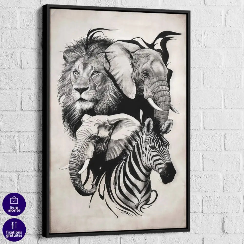 Tableau Animaux Force et Élégance 40x60cm / Cadre Noir Tableau Animaux