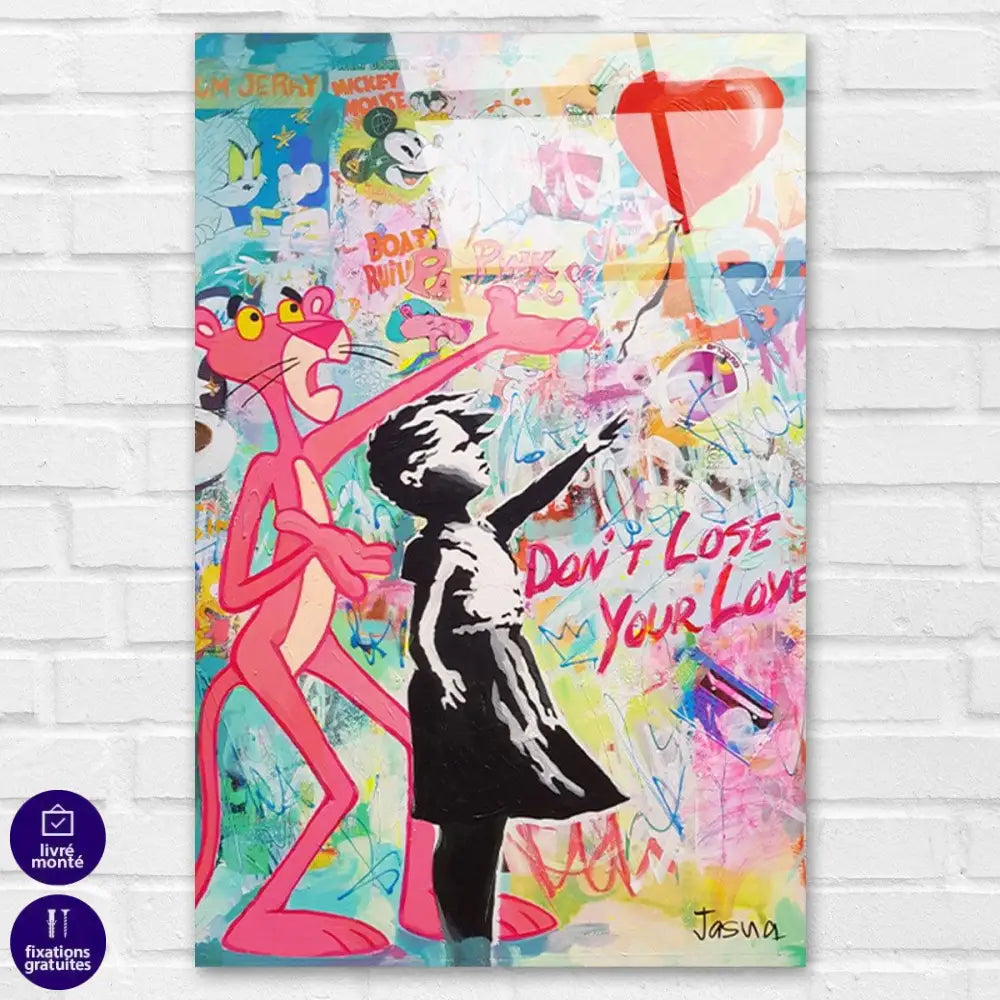 Tableau Banksy La fille au Ballon et La Panthère Rose - Montableaudeco