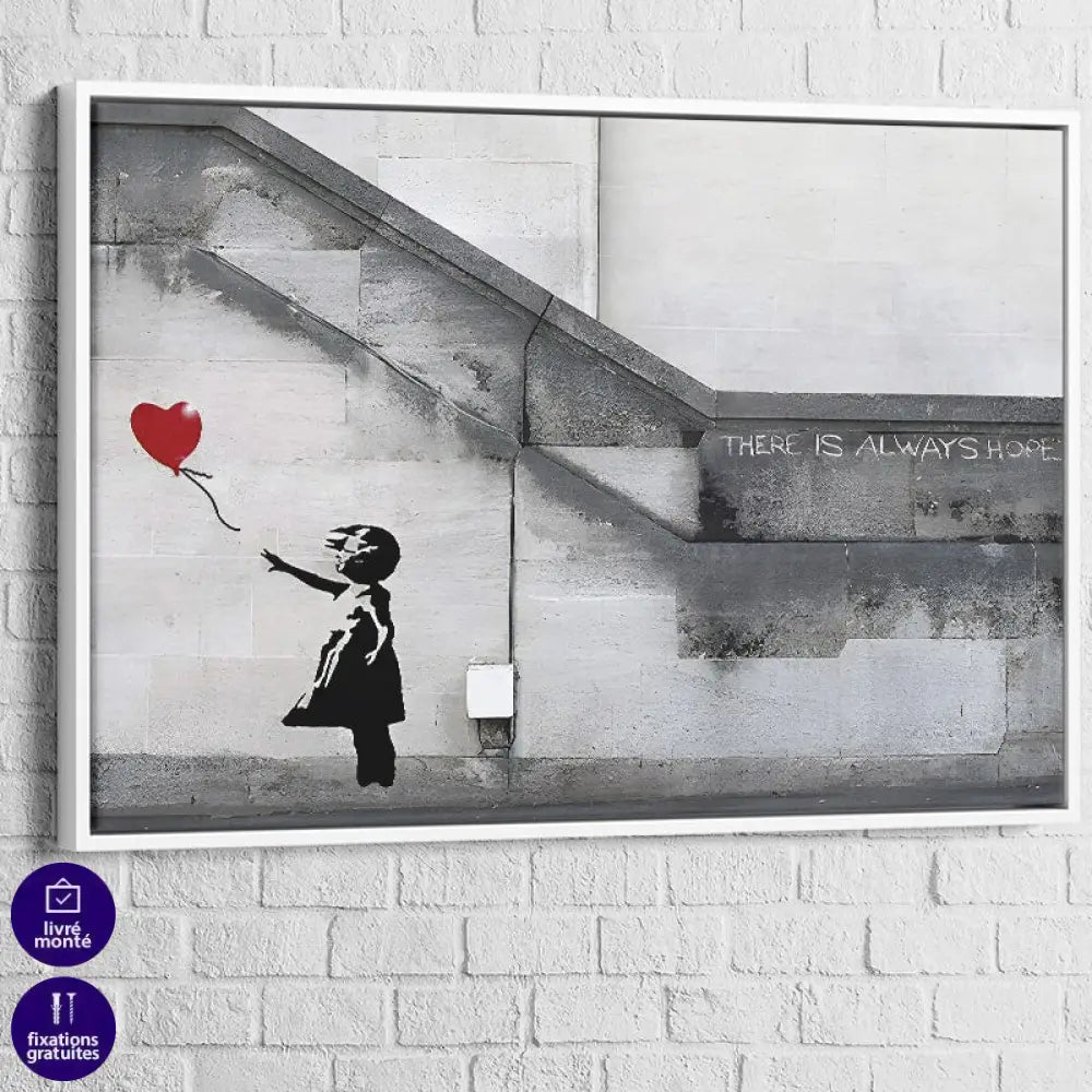Tableau Banksy La Fille au Ballon Rouge 40x60cm / Cadre Blanc Tableau Banksy