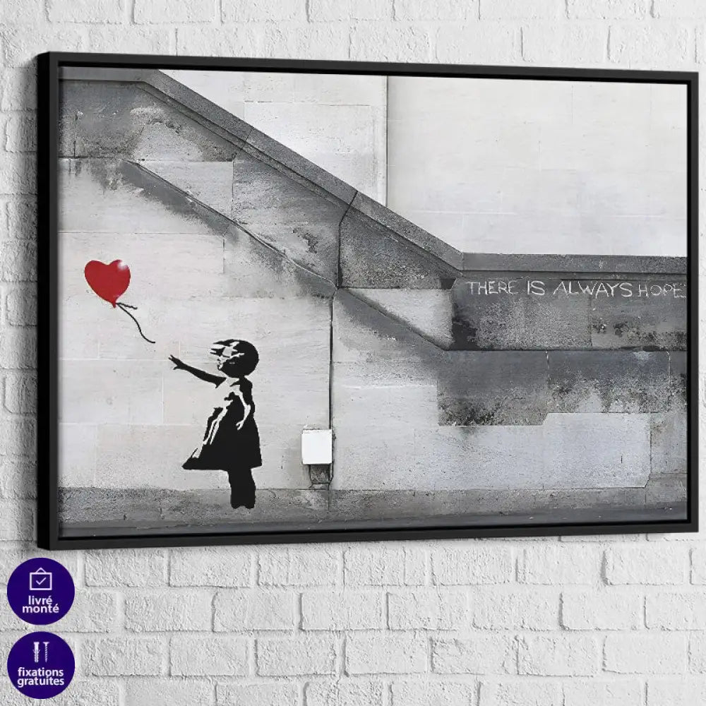 Tableau Banksy La Fille au Ballon Rouge 40x60cm / Cadre Noir Tableau Banksy