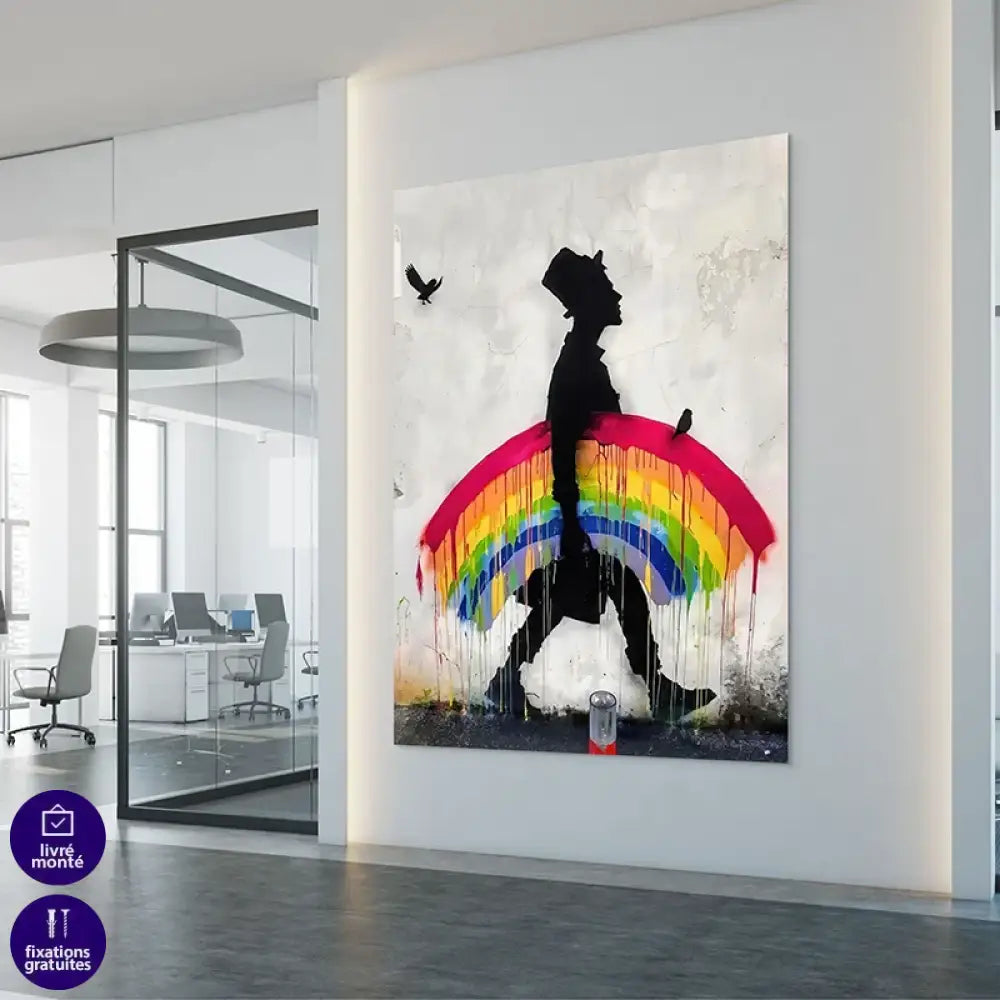 Tableau Banksy – art urbain coloré pour déco murale moderne