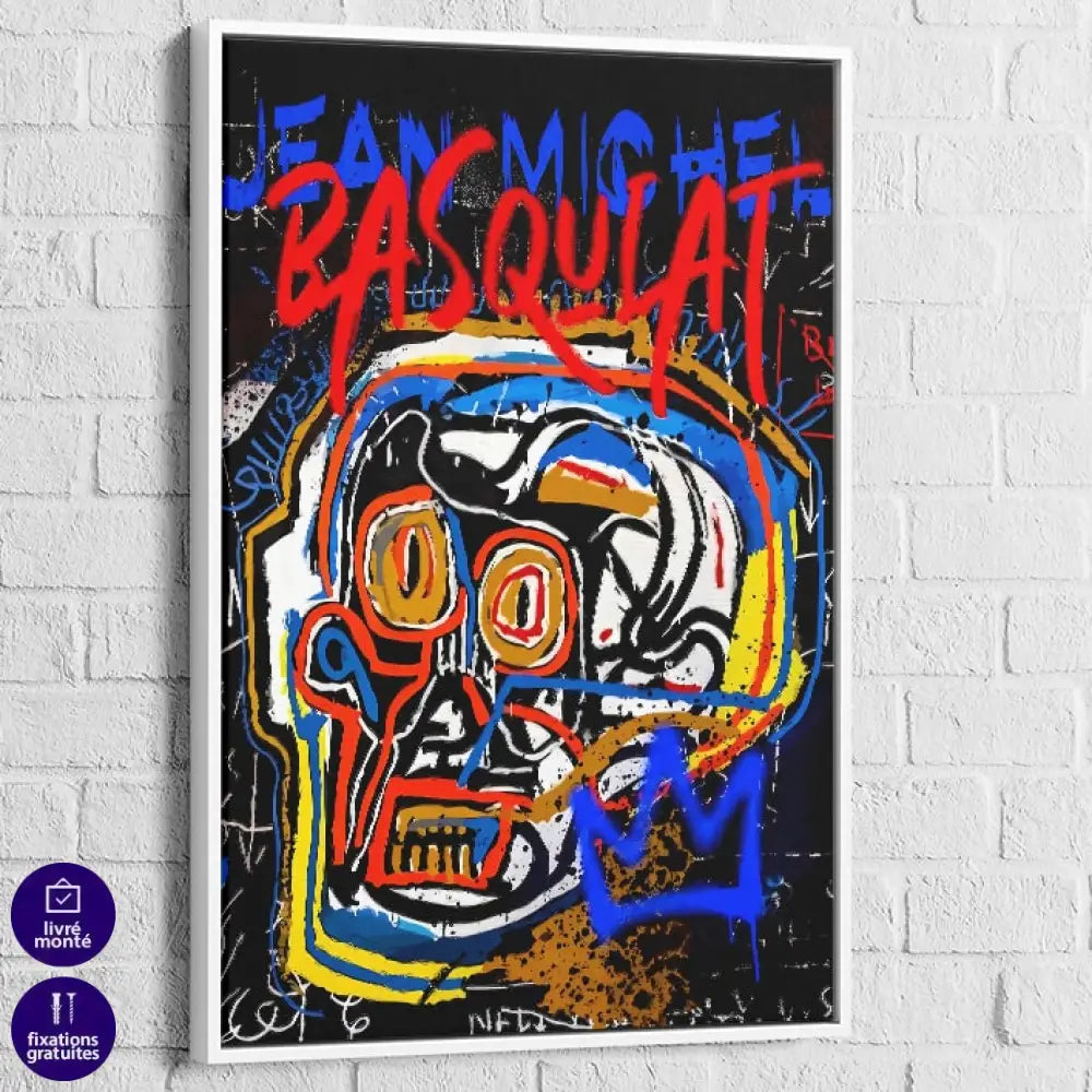 Tableau Basquiat Dualité Urbaine 40x60cm / Cadre Blanc / B Tableau Basquiat