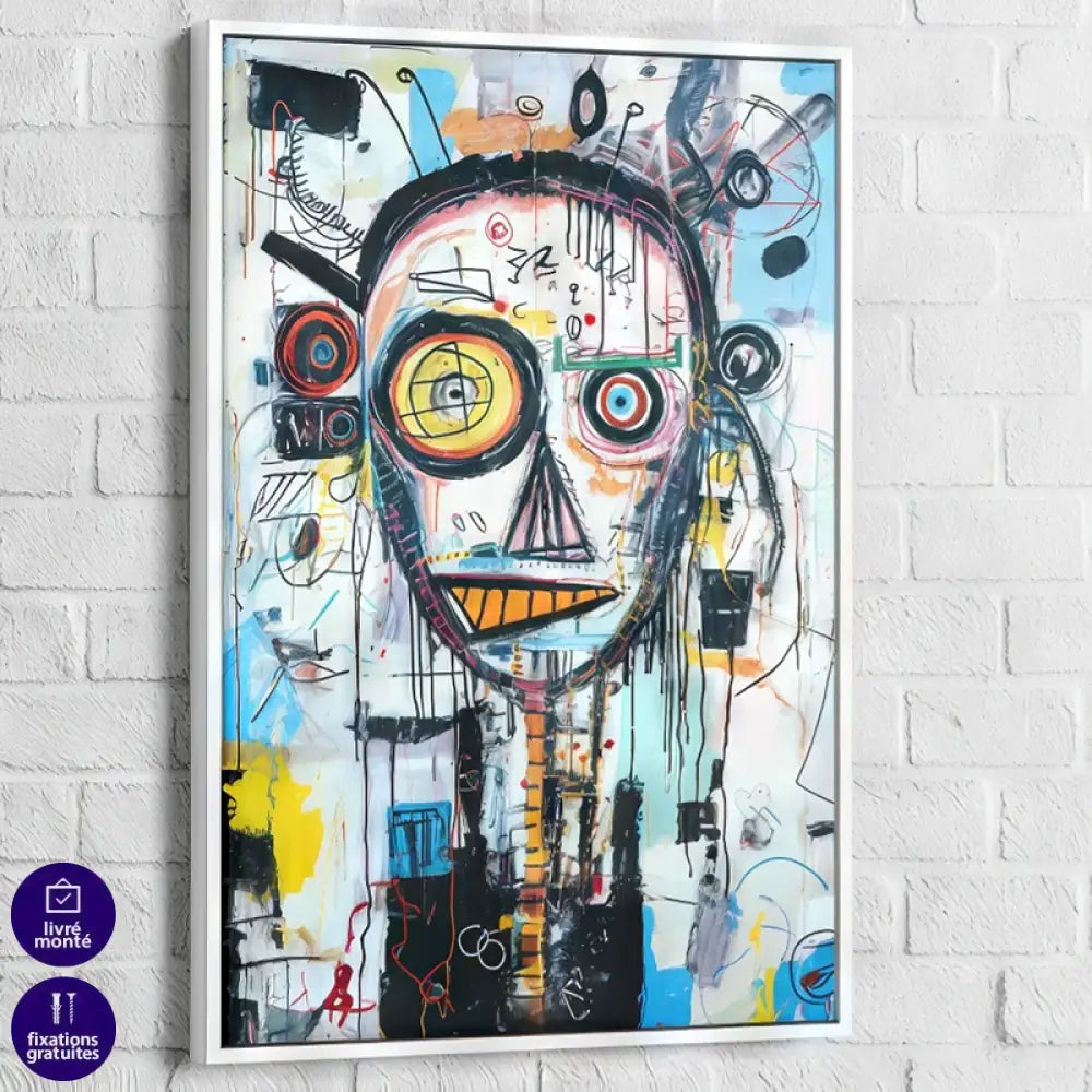 Toile tendue sur châssis Basquiat moderne installée dans un intérieur arty et lumineux