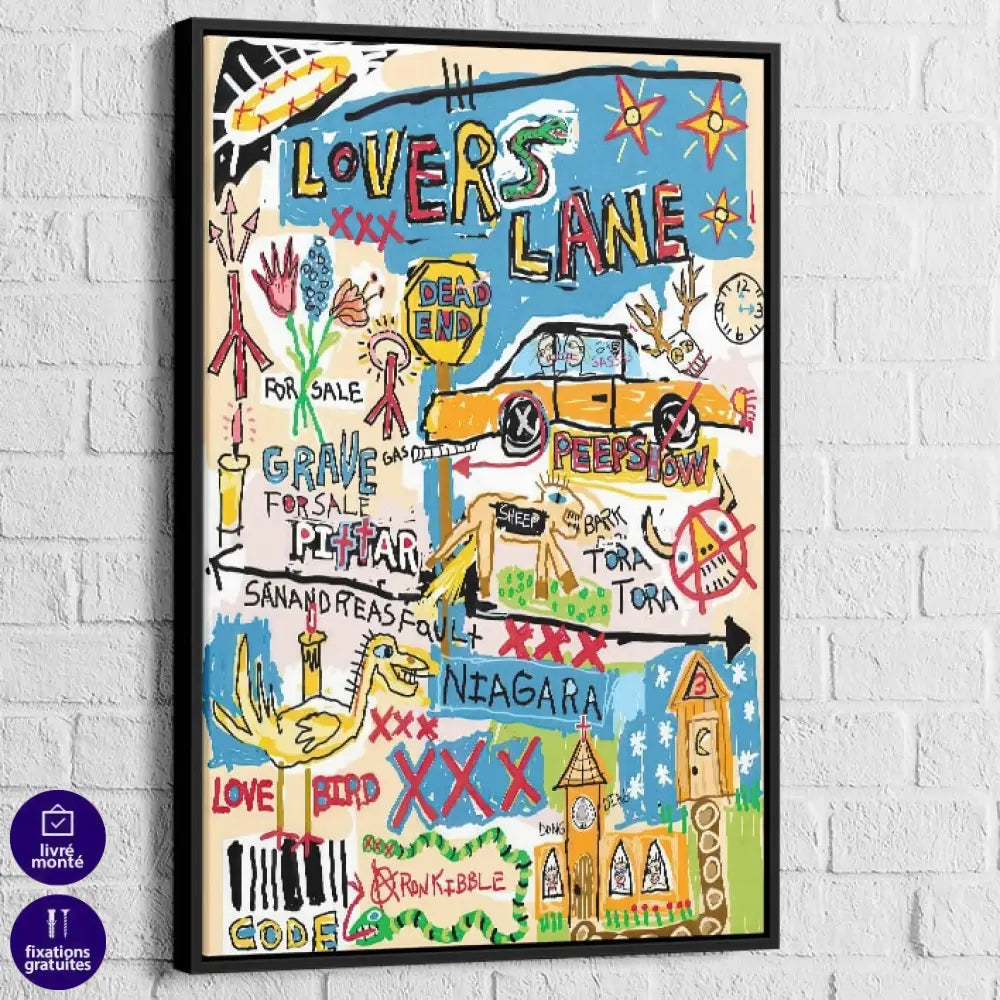 Tableau Basquiat Rêves Urbains 40x60cm / Cadre Noir Tableau Basquiat