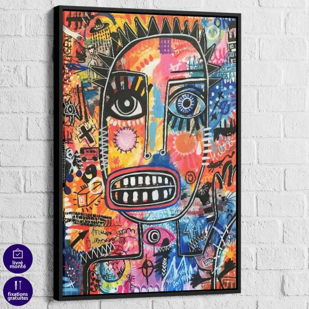 tableau basquiat urban mask avec cadre noir