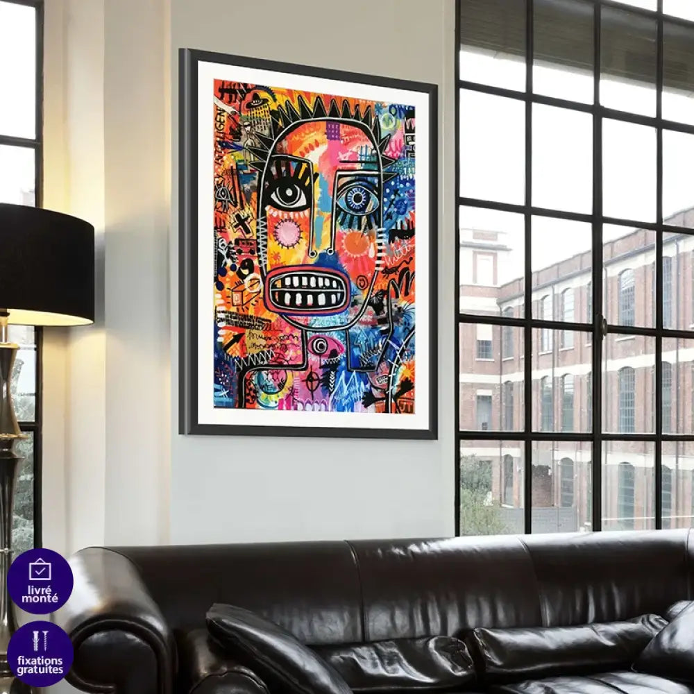 décoration murale visage graphique basquiat pour salon moderne