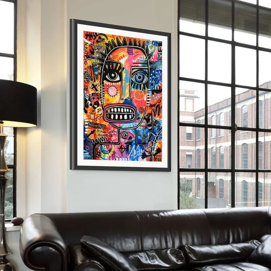 décoration murale visage graphique basquiat pour salon moderne