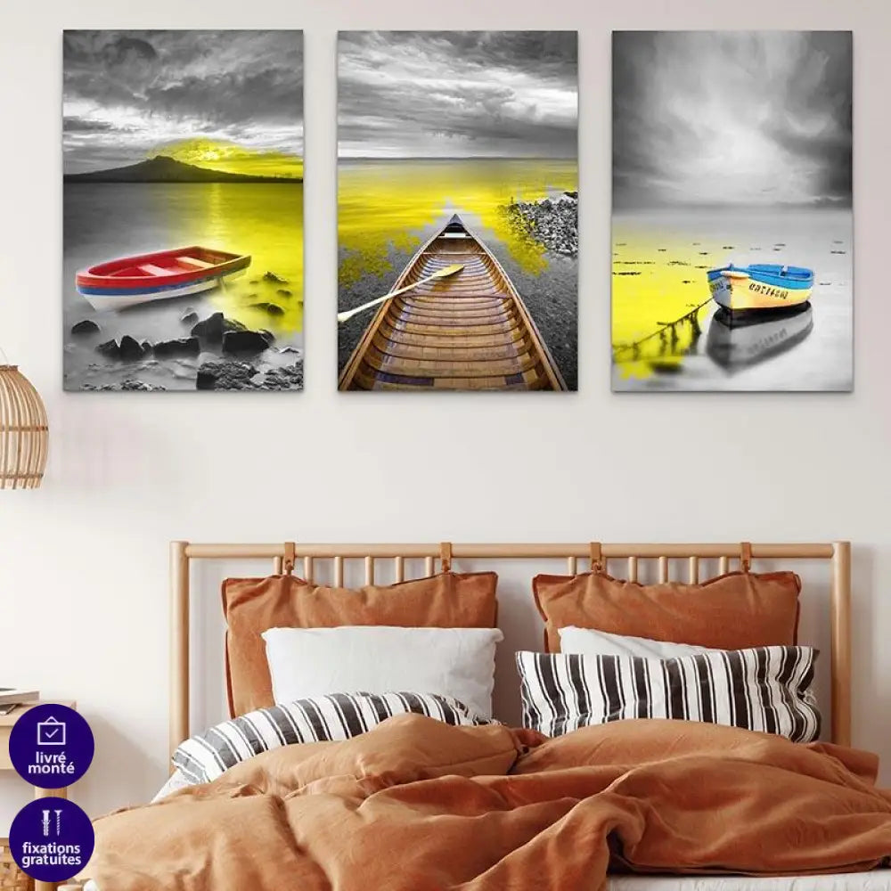 Tableau Bateau de Pêche sur un Lac - Montableaudeco