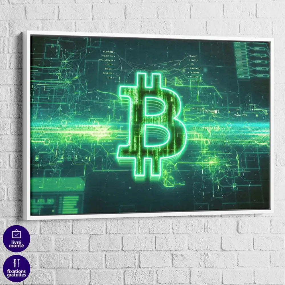 Tableau Bit Coin Electronics 40x60cm / Cadre Blanc Tableau Street Art