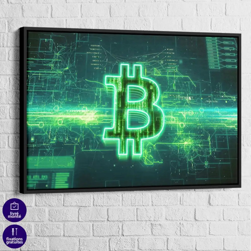 Tableau Bit Coin Electronics 40x60cm / Cadre Noir Tableau Street Art