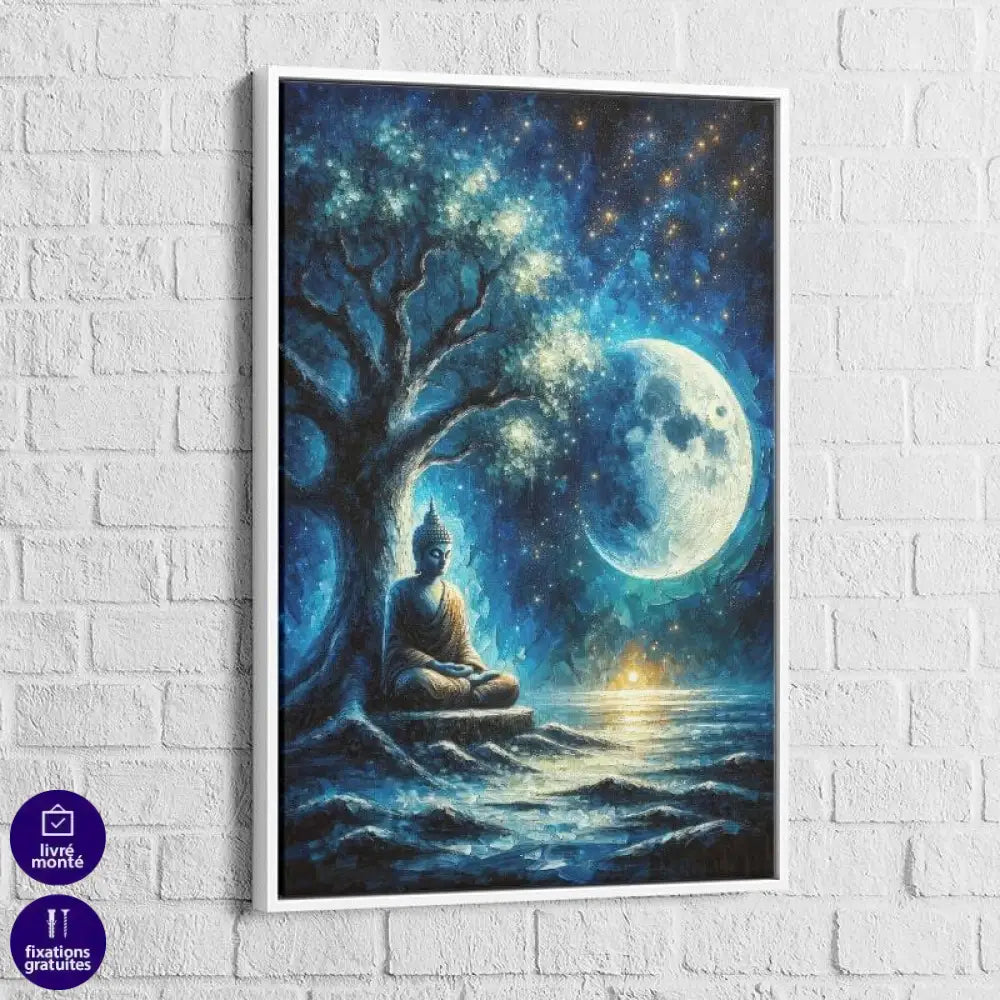 Tableau Bouddha Bleu Sous La Lune - Montableaudeco