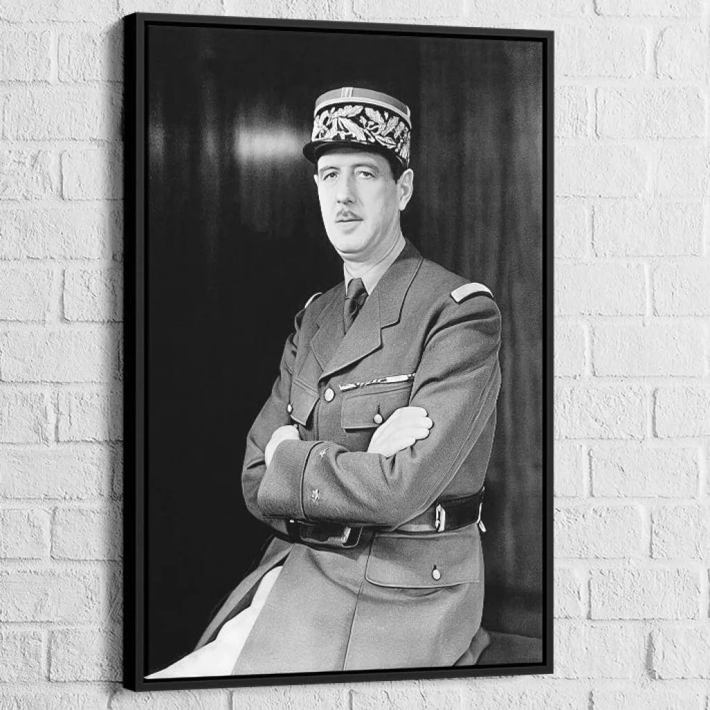Tableau Charles de Gaulle 40x60cm / Cadre Noir Tableau vintage