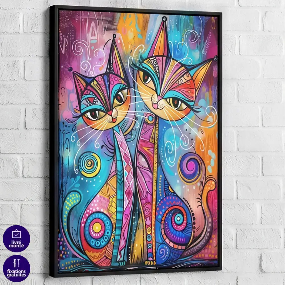 tableau design félins abstraits pour salon ou chambre d’enfant