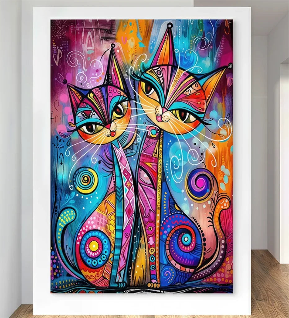 tableau chat coloré style moderne et géométrique