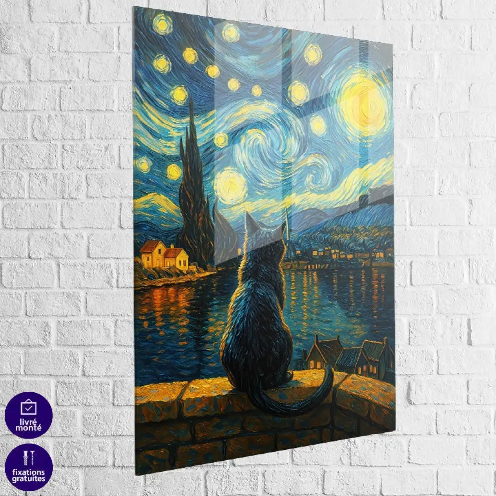 Tableau Chat & La Nuit Étoilée 40x60cm / Plexiglas Tableau Animaux