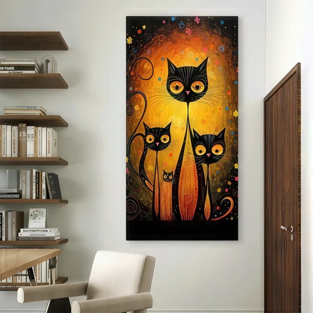 Tableau déco chats noirs stylisés