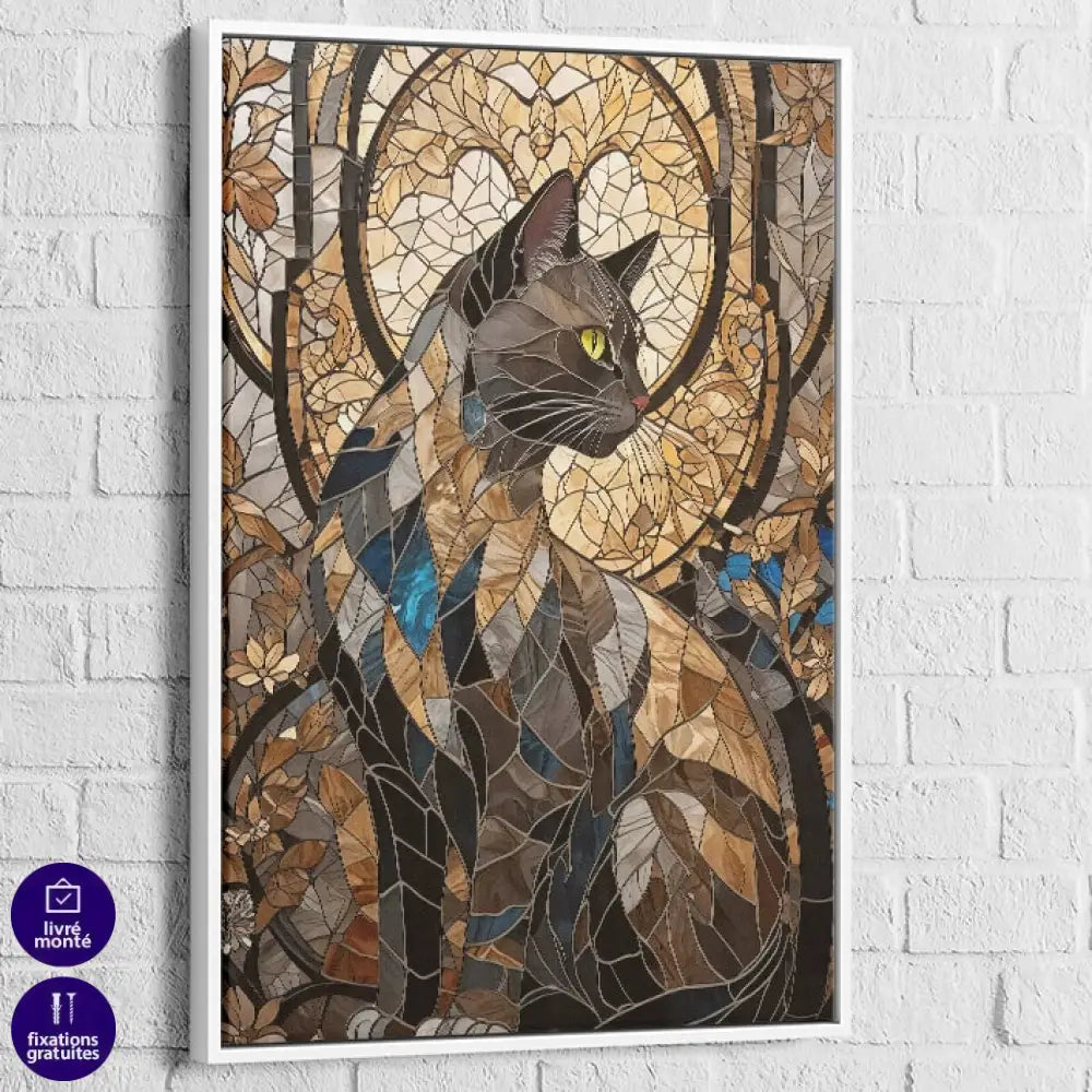 Illustration artistique chat majestueux style verrière