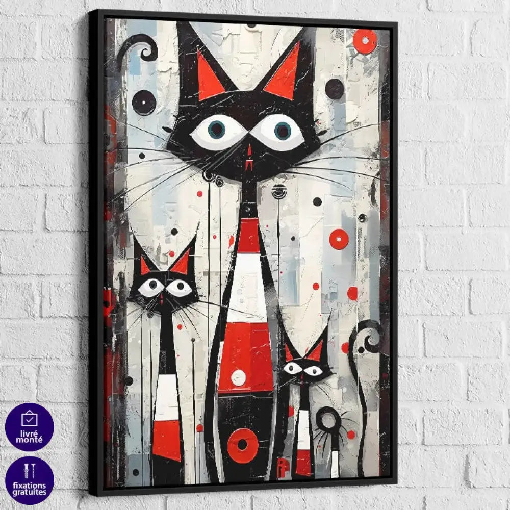Tableau Chat Trilogie des Félins 40x60cm / Cadre Noir / A Tableau Street Art