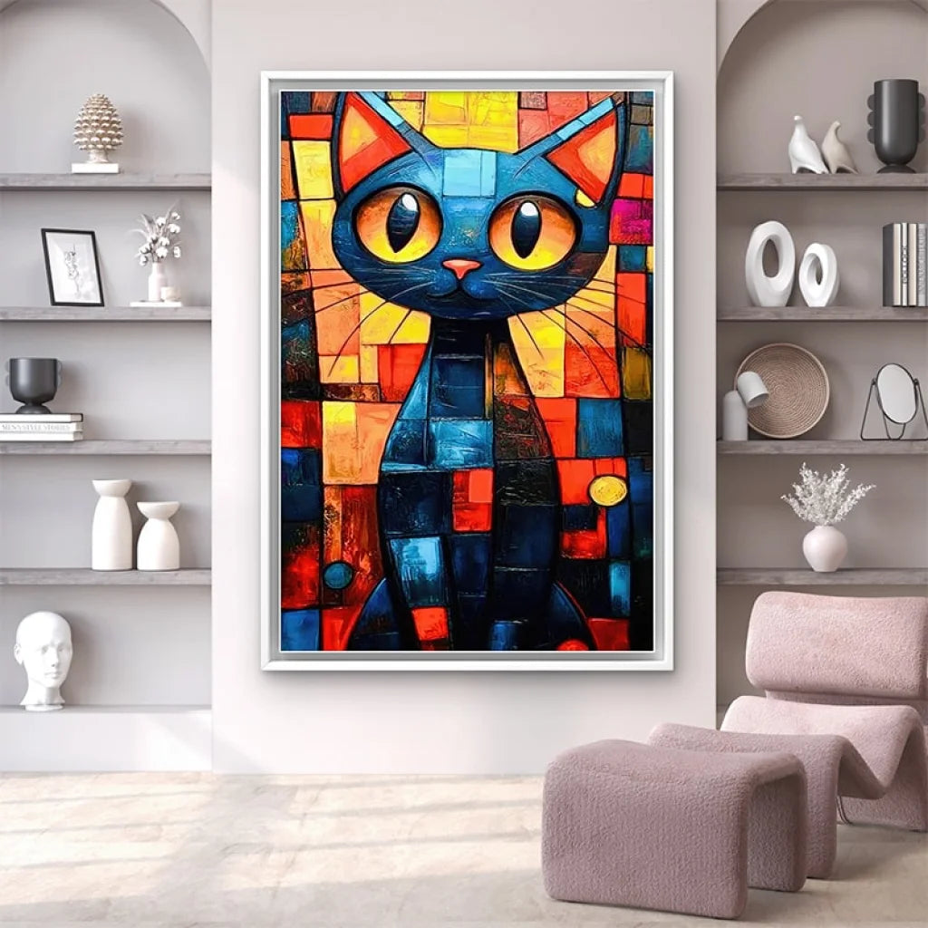 Tableau déco moderne représentant un chat urbain coloré dans un style street art