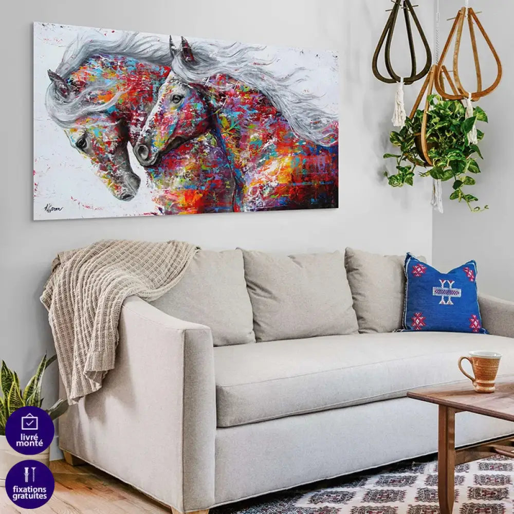 tableau chevaux colorés pour salon contemporain