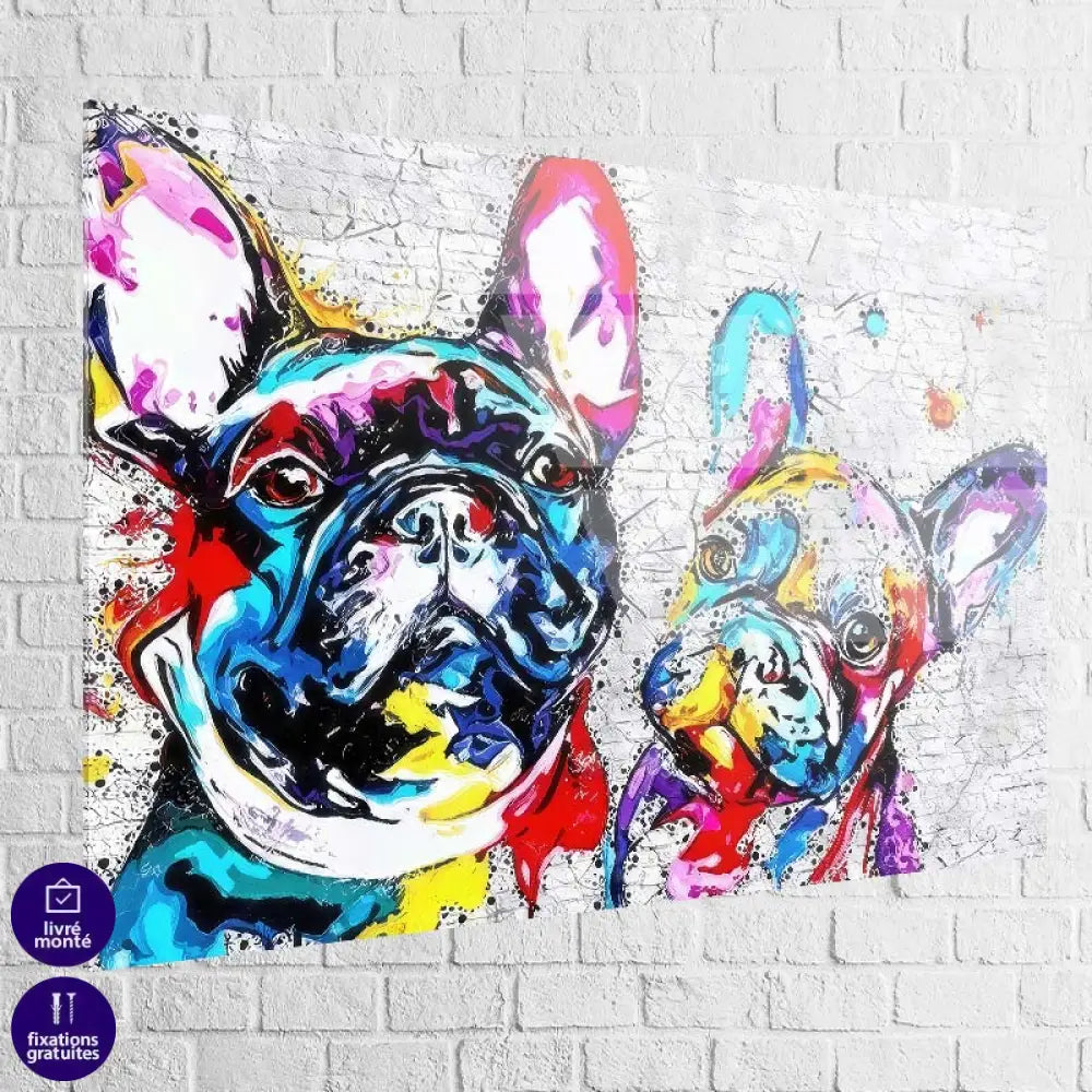 Tableau déco coloré de bouledogues e