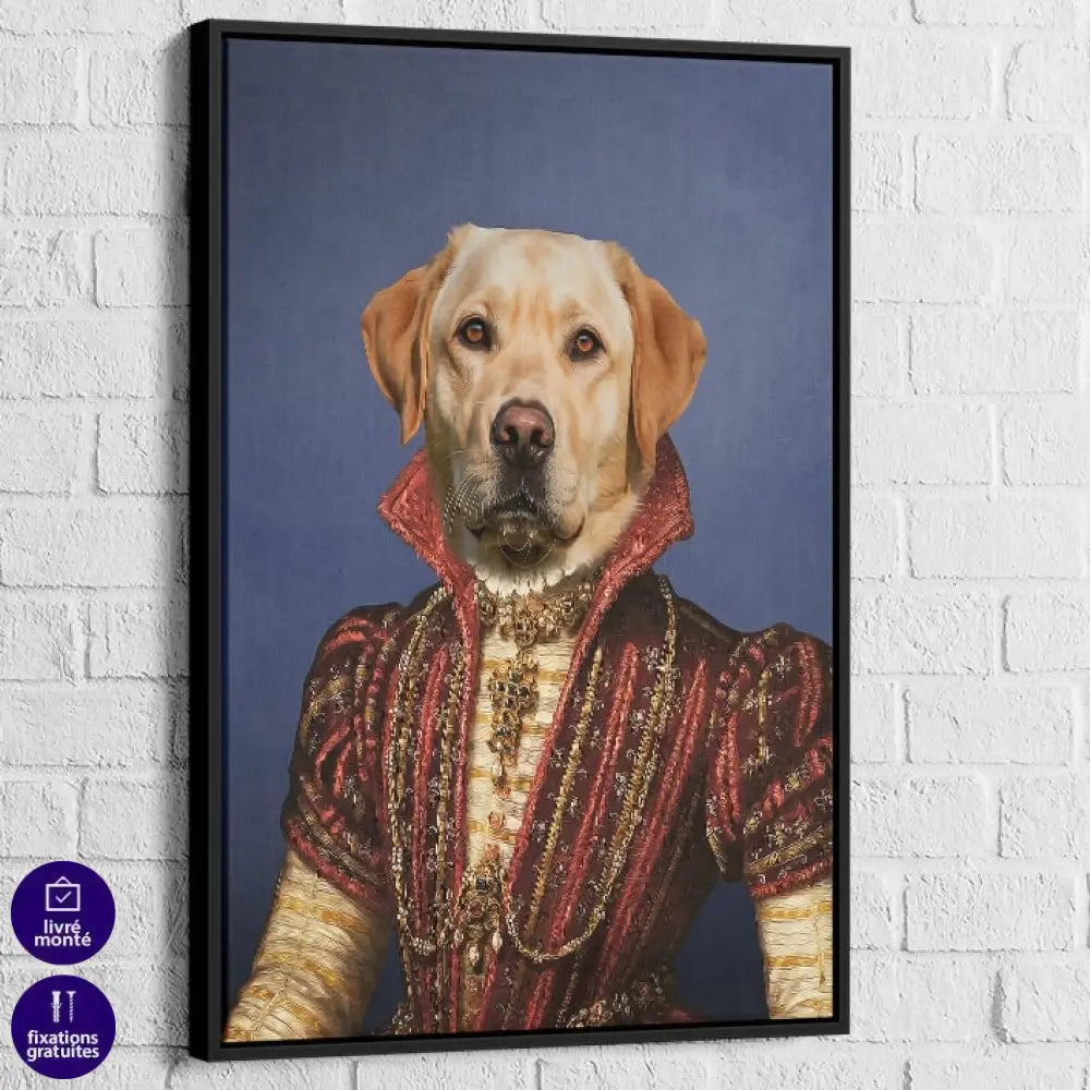 Tableau Chien Personnalisé style historique avec habits royaux rouges et or