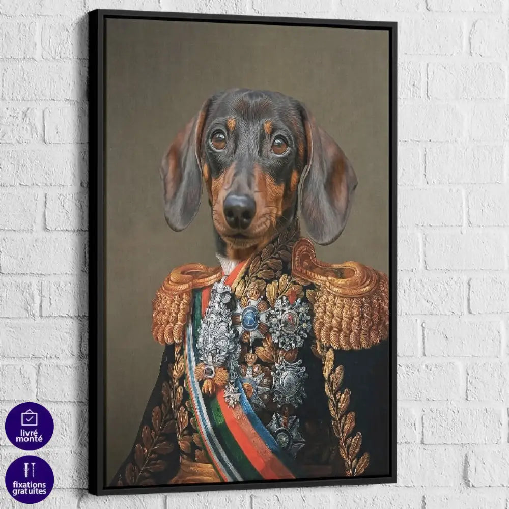 Tableau Chien Personnalisé Historique – Héros Décoré 60x80cm / Cadre Noir Tableau Chien