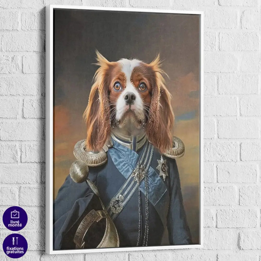 tableau chien en costume militaire historique personnalisé