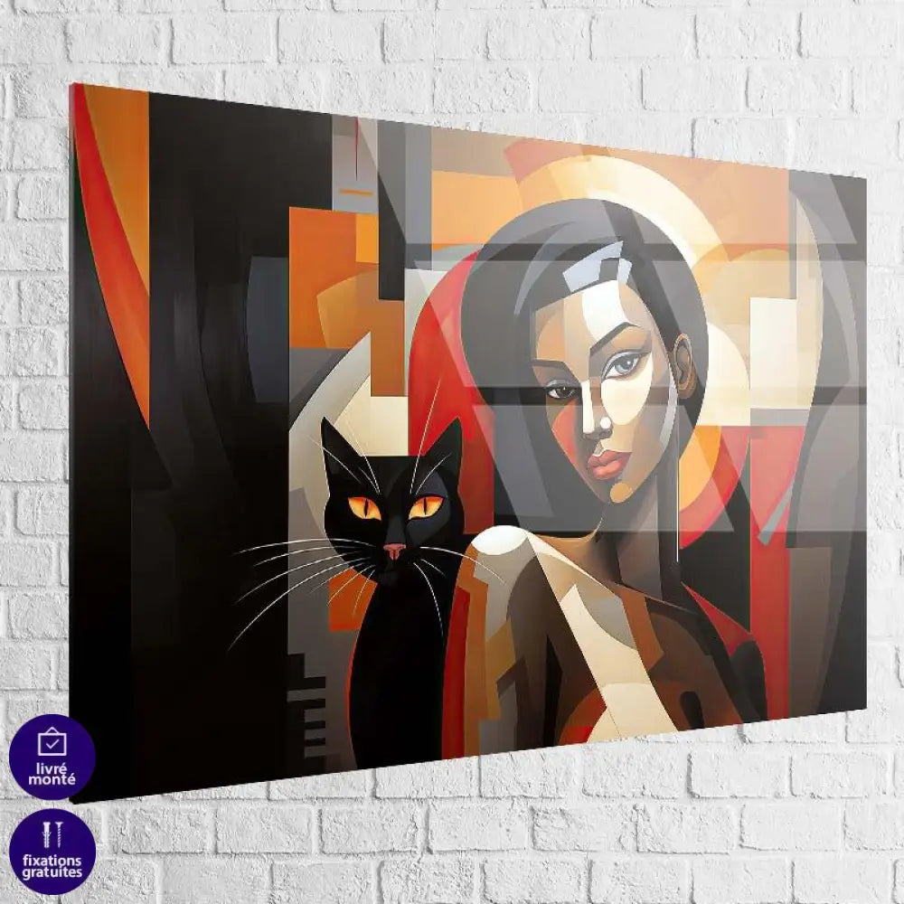 Tableau Contemporain La Femme et le Chat - Montableaudeco