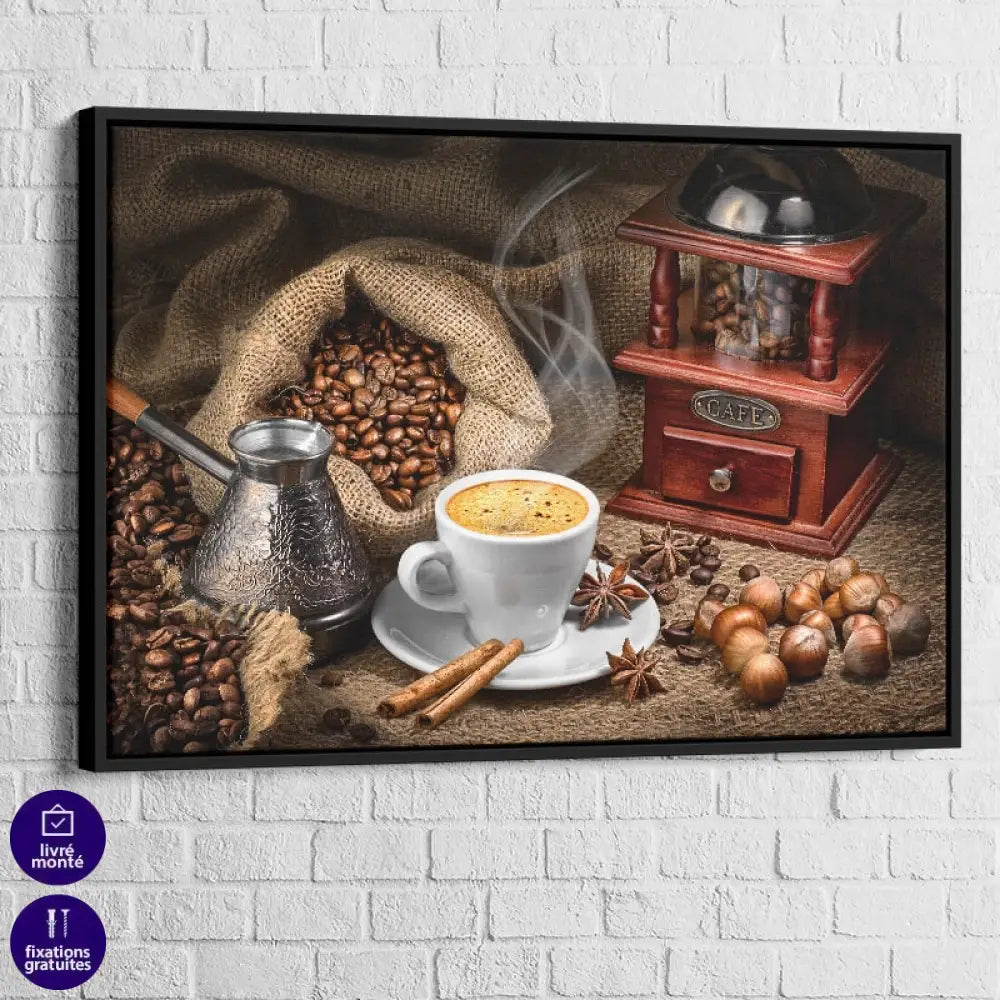 Tableau Cuisine Café et Grain 40x60cm / Cadre Noir Tableau Cuisine