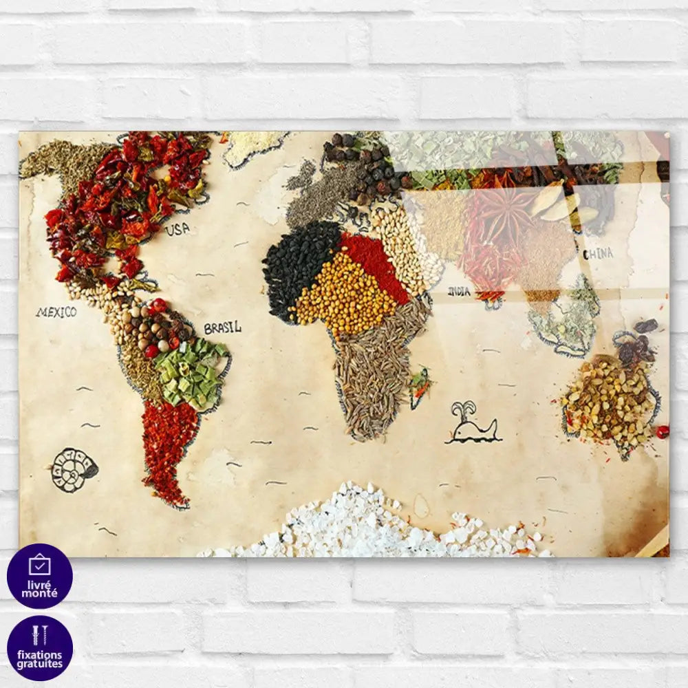 Tableau Cuisine Carte du Monde Épicée - Montableaudeco