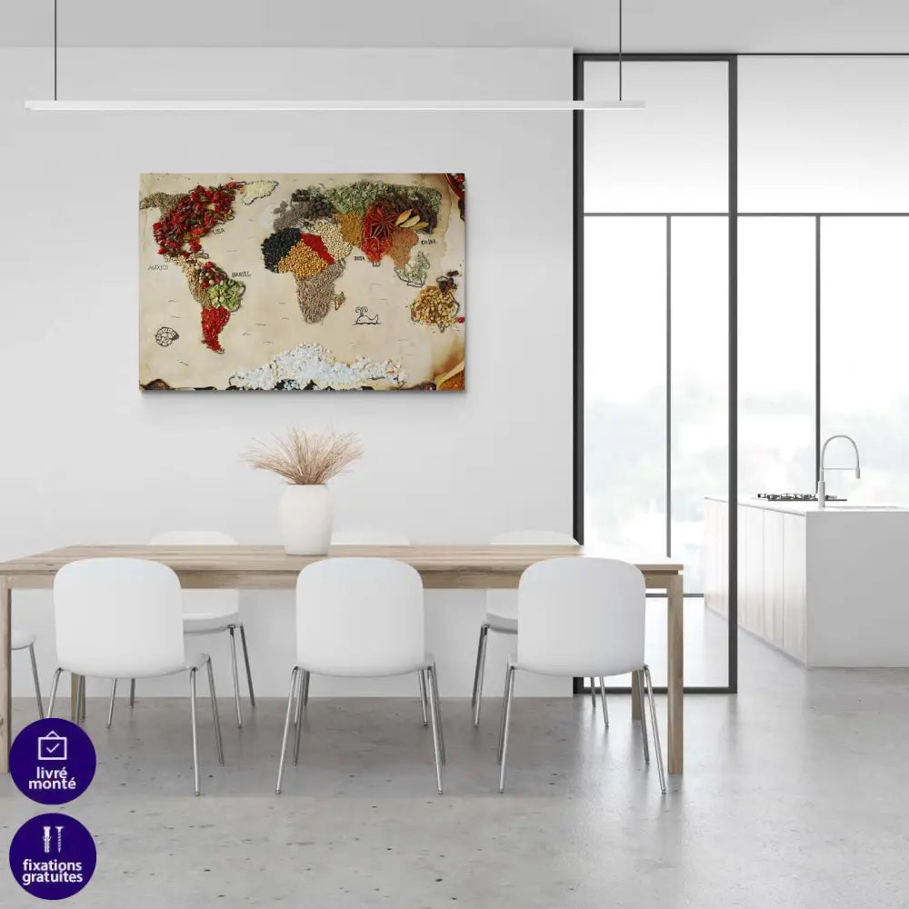 Tableau Cuisine Carte du Monde Épicée - Montableaudeco
