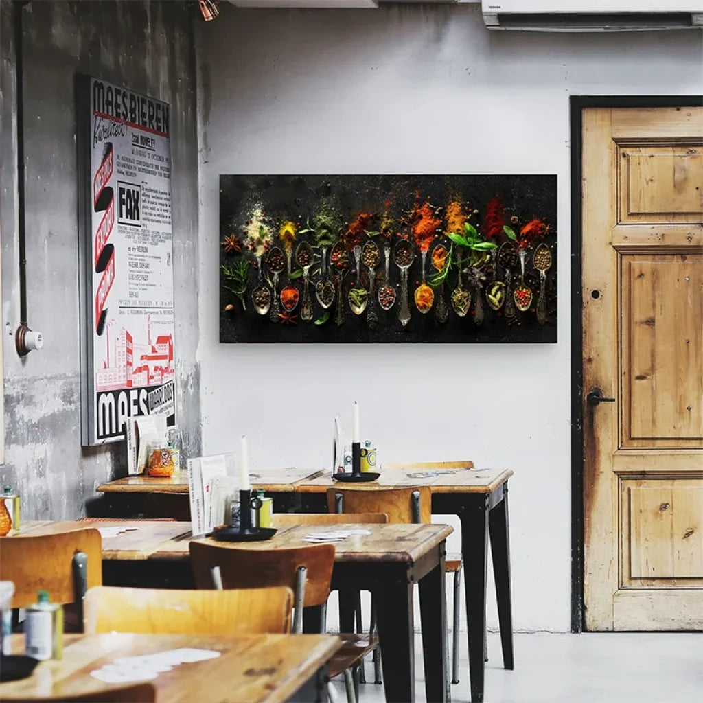 Tableau moderne d'épices colorées - décoration sensorielle pour cuisine et salle à manger