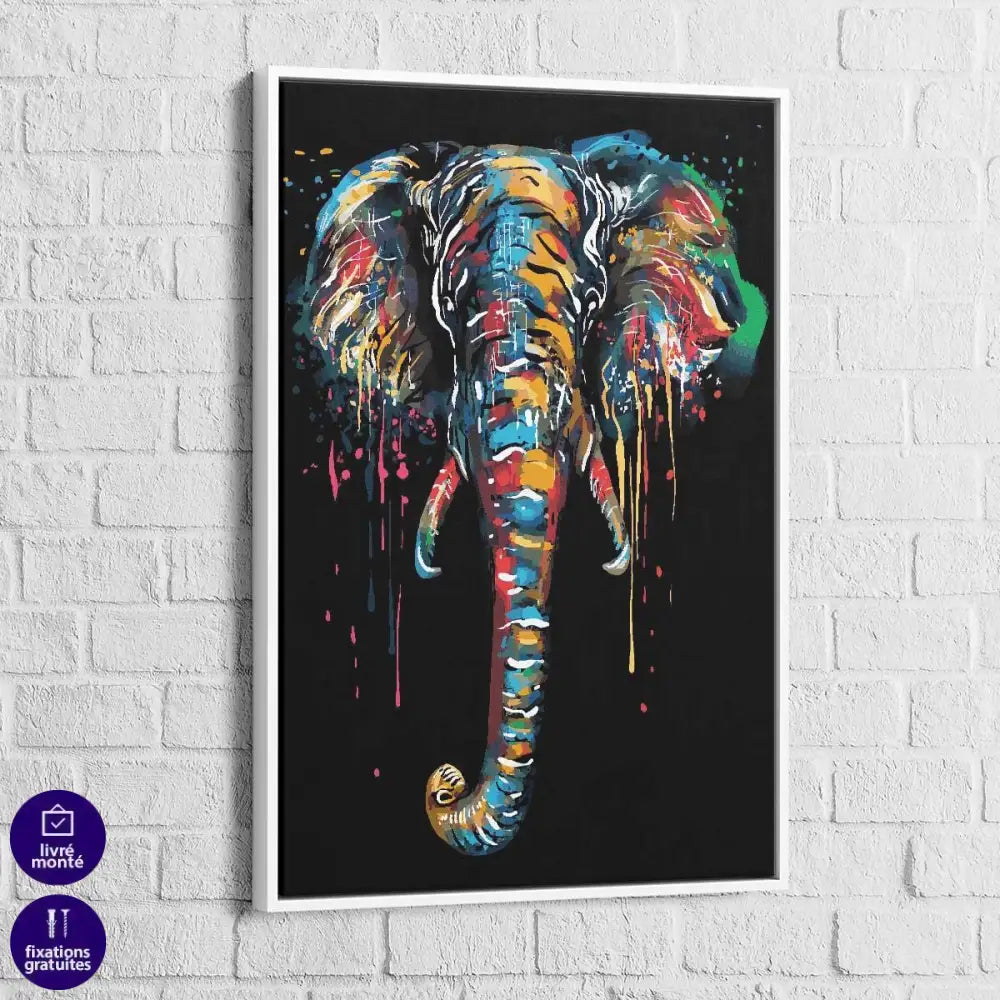 Tableau Eléphant Noir et Couleur - Montableaudeco