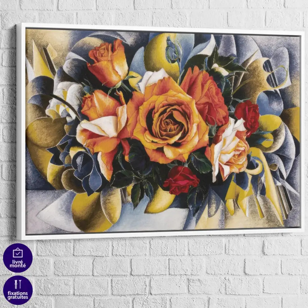 Tableau Fleur Carnaval de Roses 40x60cm / Cadre Blanc Tableau Fleur