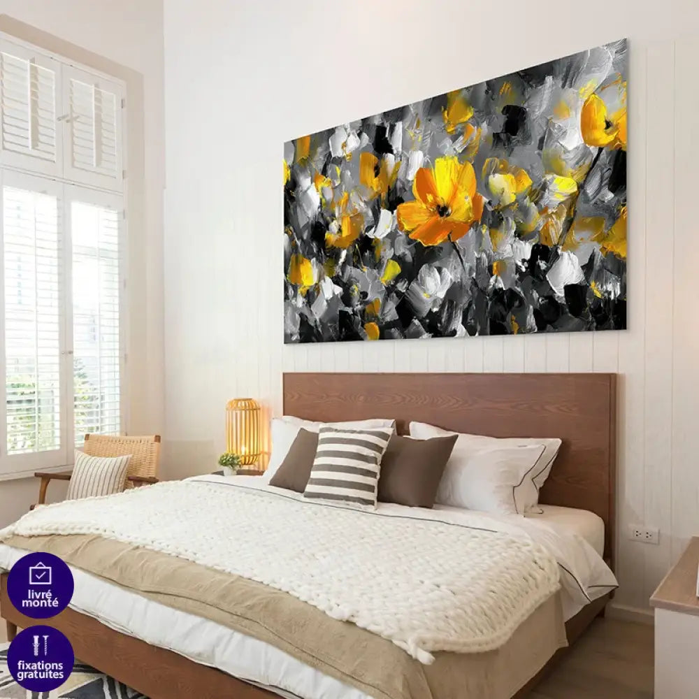 tableau abstrait fleur lumineuse point focal salon