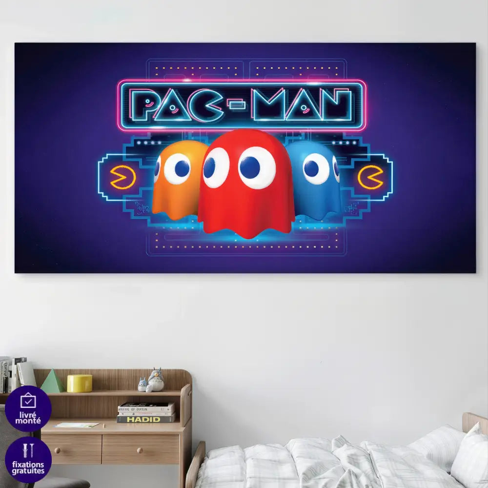 Tableau Pac-Man légendaire en style arcade années 80