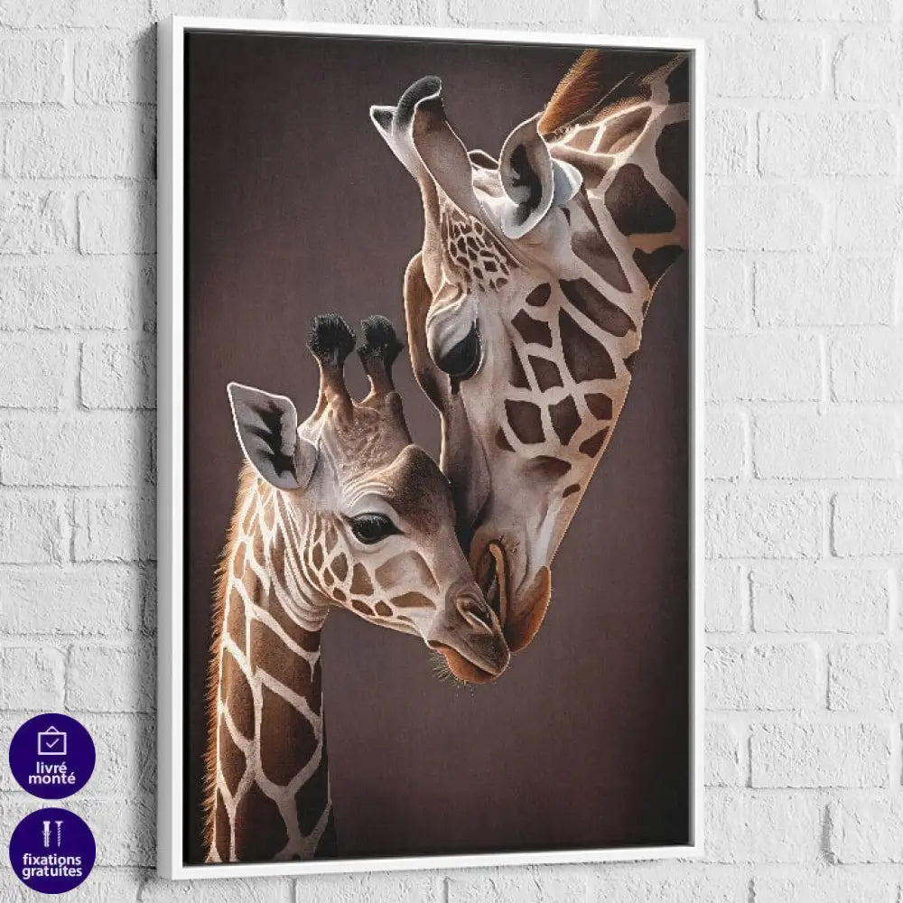 Tableau moderne girafes câlines - déco murale élégante et apaisante