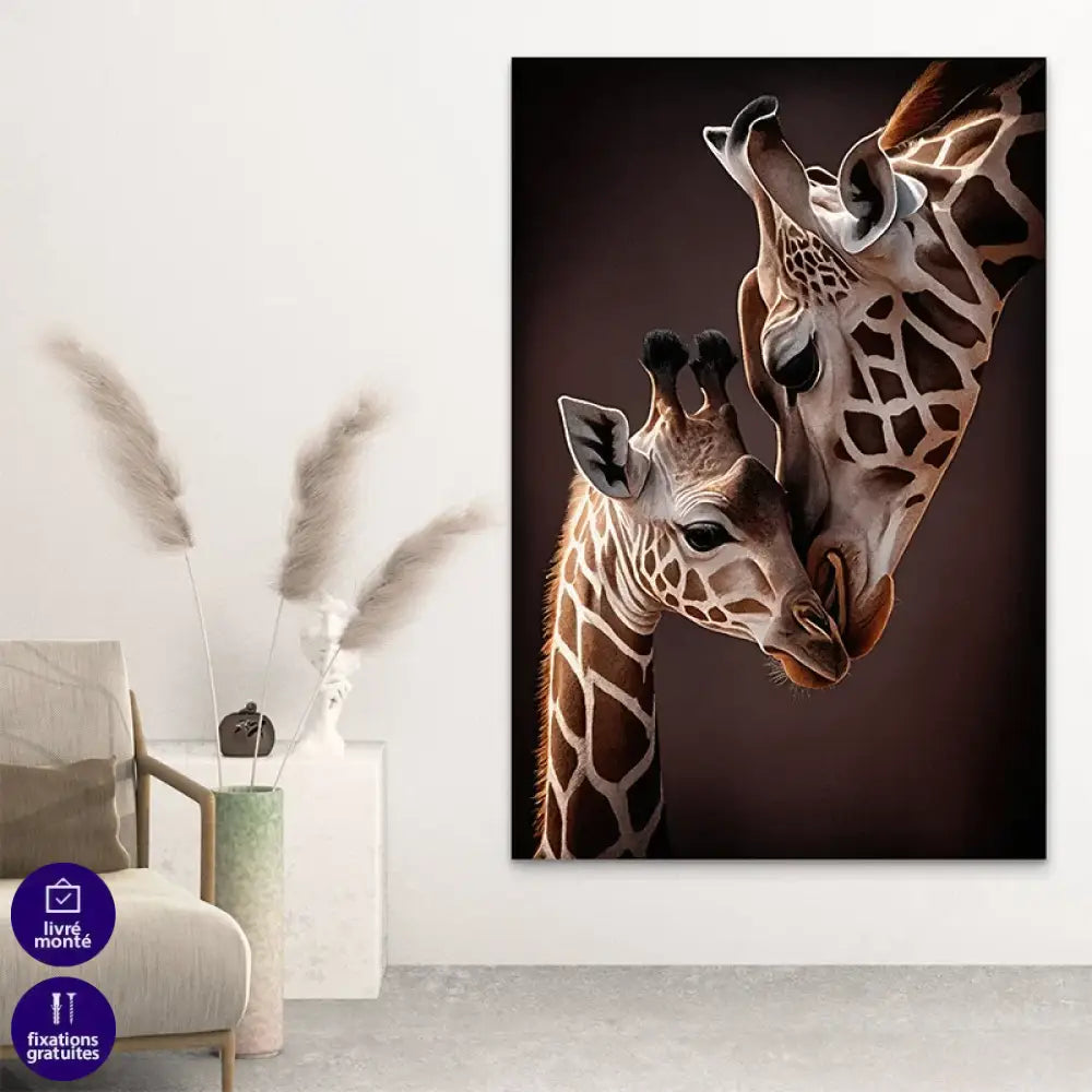 Décoration murale girafe et bébé - émotion naturelle et douceur africaine