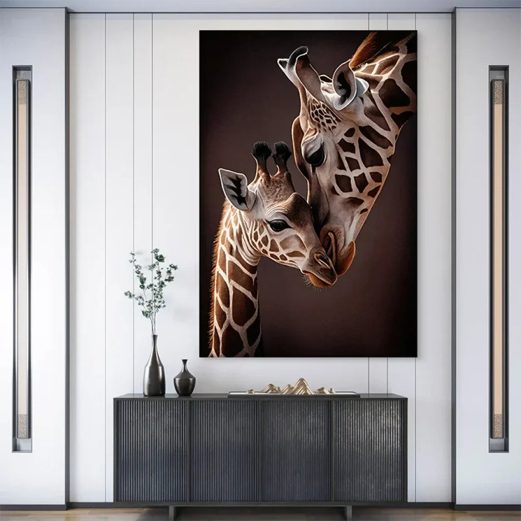 Tableau mural girafes tendresse - art contemporain animalier pour salon ou chambre