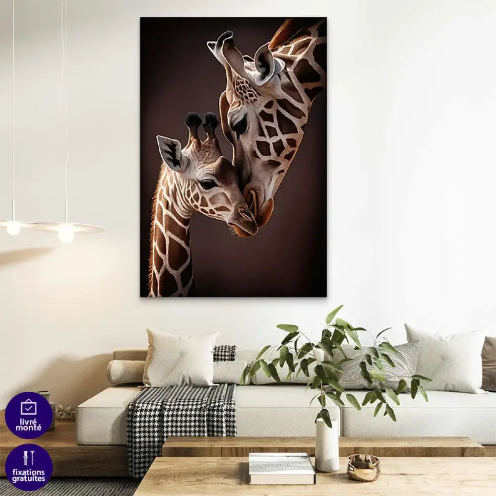 Affiche girafe amour maternel - œuvre d'art murale pour intérieur chaleureux