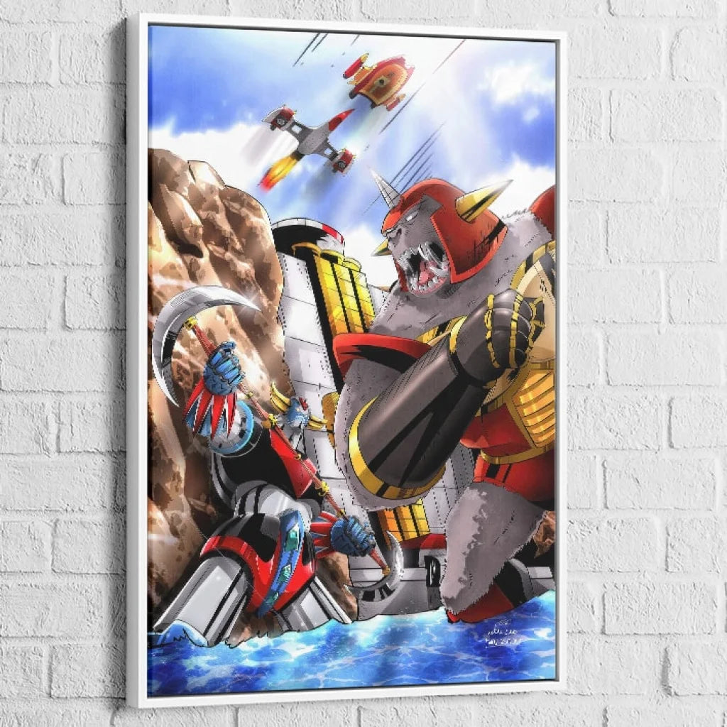 Tableau Goldorak vs Monstronef 40x60cm / Cadre Blanc Tableau animation