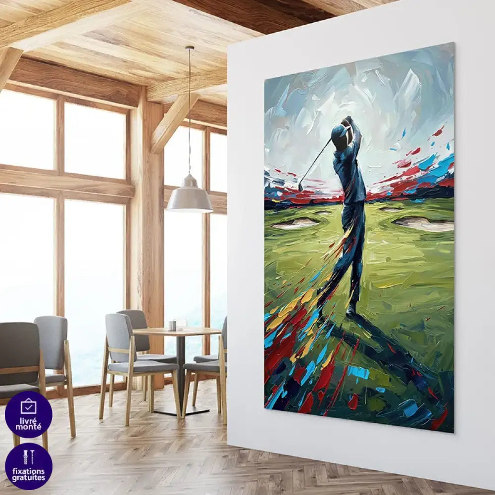 Tableau golf peinture au couteau aux couleurs vives et dynamiques